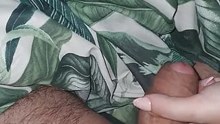 Step mom can't resist not handjob step son dick when she saw his erection