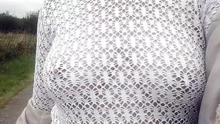 No bra walking fishnet top