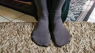 Admiring my chain smoking slut and her sexy wrinkled feet close up