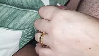 Step mom enjoys step son dick in her hand handjob him good