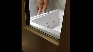 The husband catches hot wife in the hotel shower with unknown during the couple's vacation tour