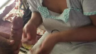 ????????Indonesian maid sucking white boss dick and take cum in mouth