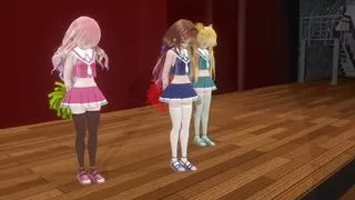 3 Sexy Cheerleaders Dancing Showing Panties