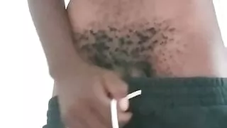 Solo African twink massively stroking his black cock Inthe morning