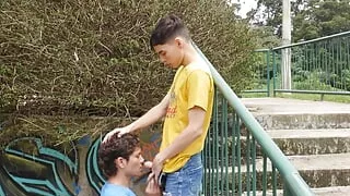 Latino Public Blowjob Leads To Bareback Twink Fuck