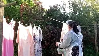 In a boniche outfit to pick up the laundry