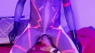 LATEXCYBERDOLL - edging and cum without orgasm with latex gloves in D-vah cosplay suit
