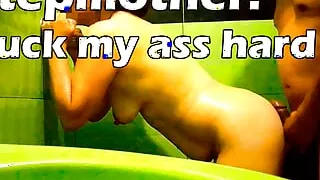 Horny boy finds his stepmother alone and they take a shower together and then fuck her hard in the ass