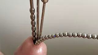 #17 Extreme urethral sounding. Multiple different objects stuffed in cock + cum.