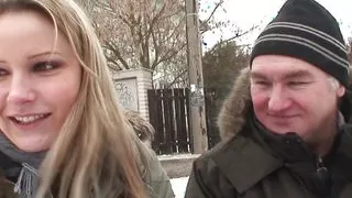 Old man bangs busty babe Samantha Jolie outdoors