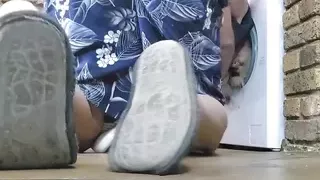 Finger Fucking My Stepmom While Her Hair Is Stuck in the Washing Machine