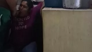 Maid fucked when washing the dishes, we almost got caught by my wife