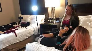 Guy Transformed into Hot Babe Gives Footjob as Punishment