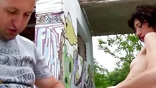 Slender looking babe from Germany taking a hard cock outdoors