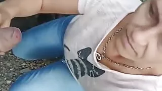 MILF Sucking Dick on the Parking by the Public Road. Public Cock Sucking and Cumshot on Ground