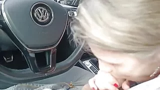 Public Bitch Quick Blowing Stranger in Car on Parking with so Small Dick He Cannot Fuck Her