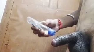 Used soap and released all his semen in the bathroom.