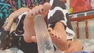 Cute Emo Tgirl Gives Footjob To New Toy