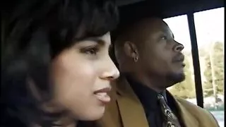 Chocolate skin honey deep throats black cock on her knees