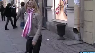 Naughty blonde flashes her ass in outdoor while her boyfriend films