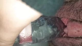 Look at all this pussy cum on my brand new dildo