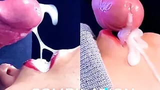 Slow motion cum in mouth compilation