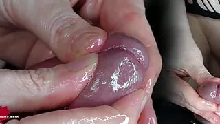Instruction video for milking pre-ejaculate. Close-up of delaying and ruining the orgasm.
