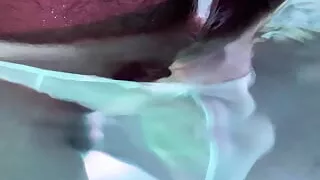 White cotton thong in hot tub