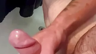 Big White Uncut Cock Cum Explosion from Handjob in the Shower