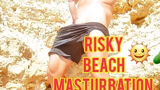Sexy guy masturbating his big cock in a public beach - Almost Caught