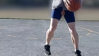 Playing basketball on a public court with my cock on display shooting hoops