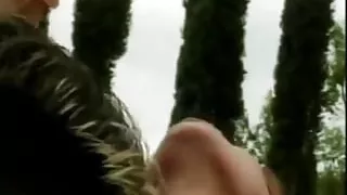 Tanned redhead with big melons gets hard cock in her tight cunt by the pool