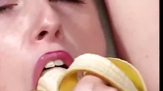Blonde Babe Eats a Banana and a Guy's Dick Before Getting Her Sweet Pussy Pumped