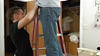 Roommate sucks my cock for fixing the fan