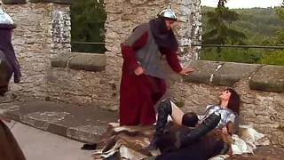 Warrior princess gets gangbanged after a sword fight on the walls