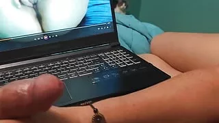 Bella giving housemate handjob while watching porn
