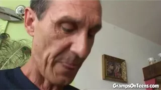 Filthy teen fucks oldie after sucking on his hard dick