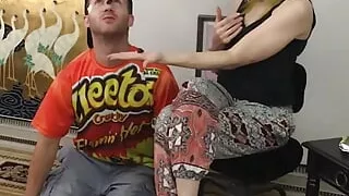 Sexy Woman Feeds Submissive Guy in Slow Motion