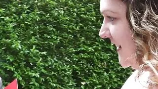 Chubby blonde picked up and fucked by bald man