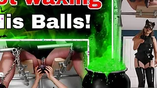 Hot Wax His Balls! Femdom Latex CBT Ballbusting Whipping Bondage Female Domination Real Homemade