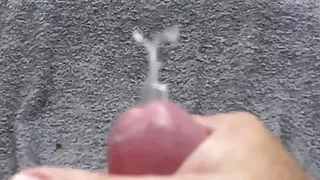 Her daddy jerking off with huge cum shot in slo motion