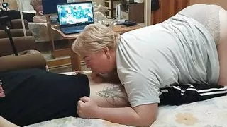 mother-in-law milks my cock with her mouth to a cumshot