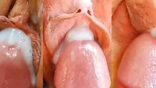Compilation of copious creampies and cum in pussy close-up of sweet big breasted MILF