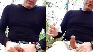Jerking off in the woods and cumming on a log. Unedited version and I show my orgasm and cumshot twice. From my Casio watch days