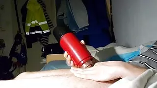He spoils his cock with this electric toy