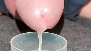Extreme Closeup Huge Thick Load of Cum Edged Out Into Cup and Swallowed