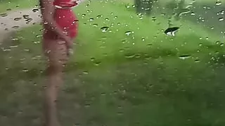 slut crossdresser in cage piss under rain