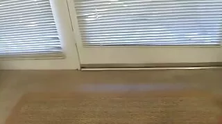 Horny blondie enjoys blowing a huge pole indoors