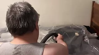 Nov 2 2023 - VacPacked in my PVC mask face shield latex trenchcoat latex tuxedo and PVC aprons