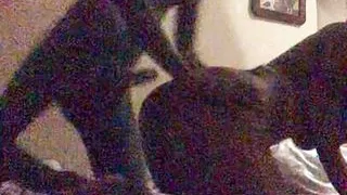 Young daddy with BBC gives some deep strokes to an ebony horny milf who likes to suck dick